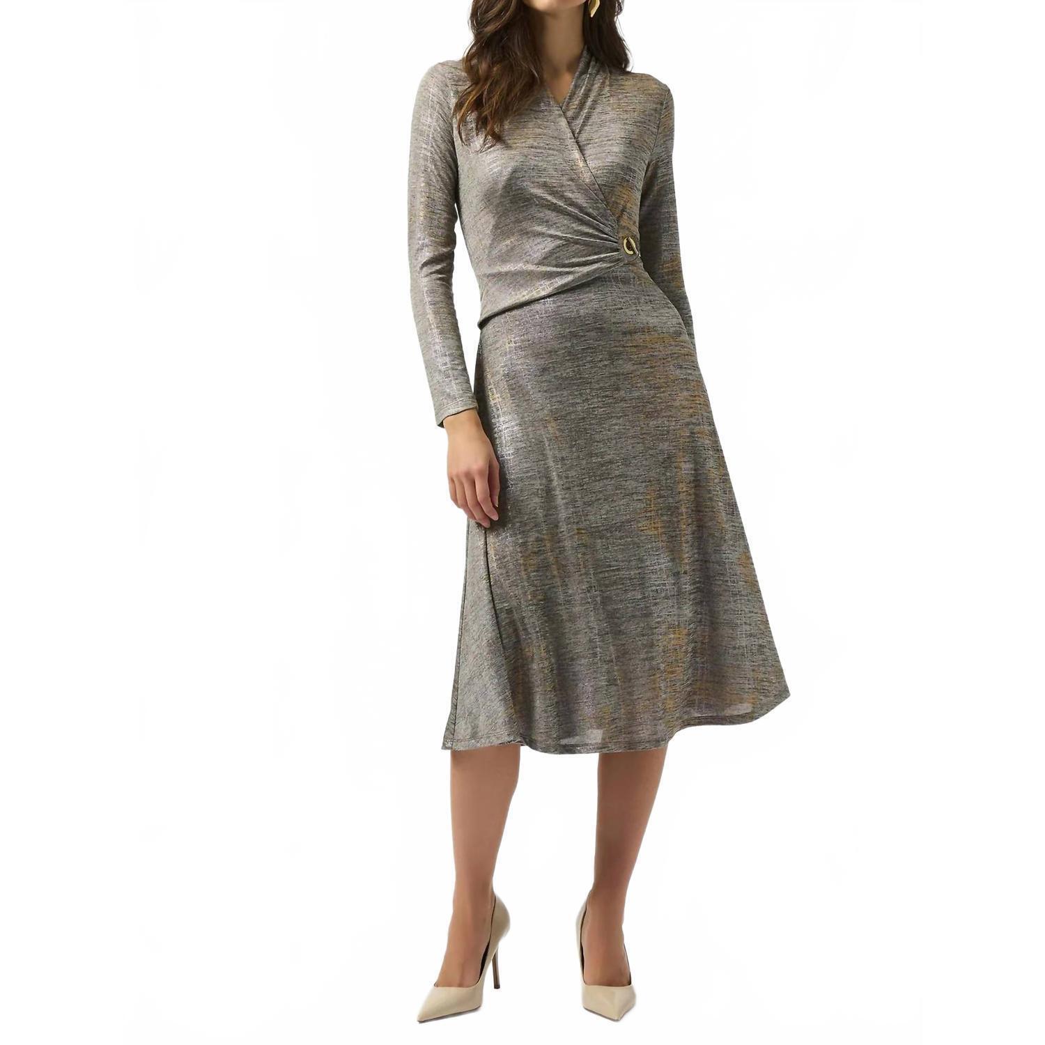 New Joseph Ribkoff Foiled Faux Wrap Fit And Flare Dress